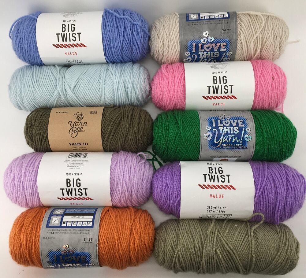 Worsted Acrylic Yarn Lot 10 Skeins Big Twist Value I Love This Yarn Bee Mix